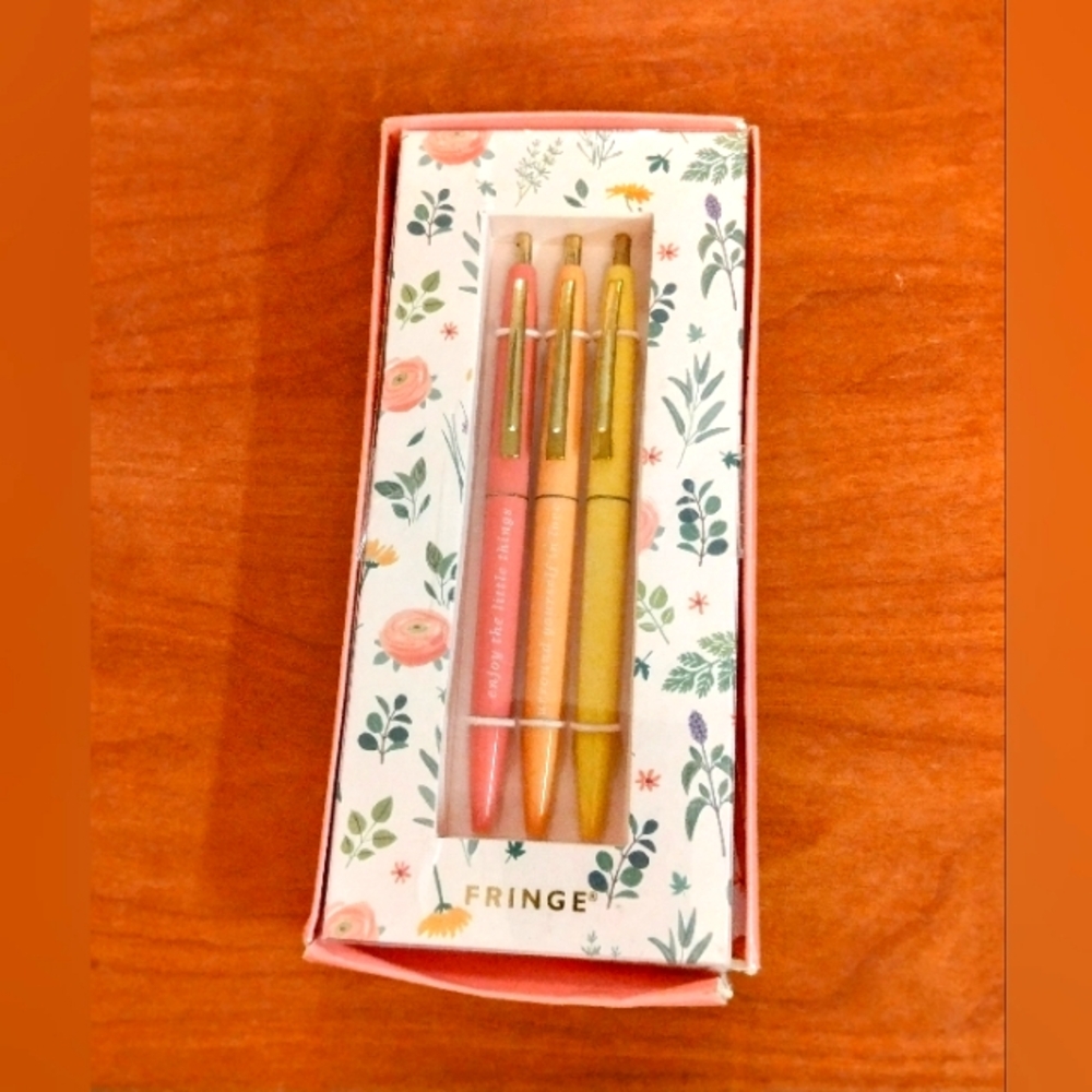 3 pc Fringe Pink And Yellow Pen Set
